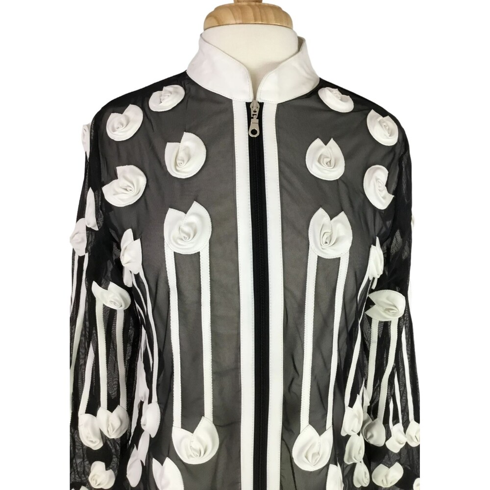 Weavz Women's Artsy Mesh Zip Up Jacket with White Vegan Leather 3D Rosettes sz M - Picture 2 of 16